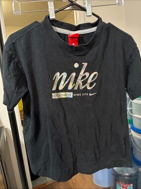 Nike Black Tee with Holographic Script Logo